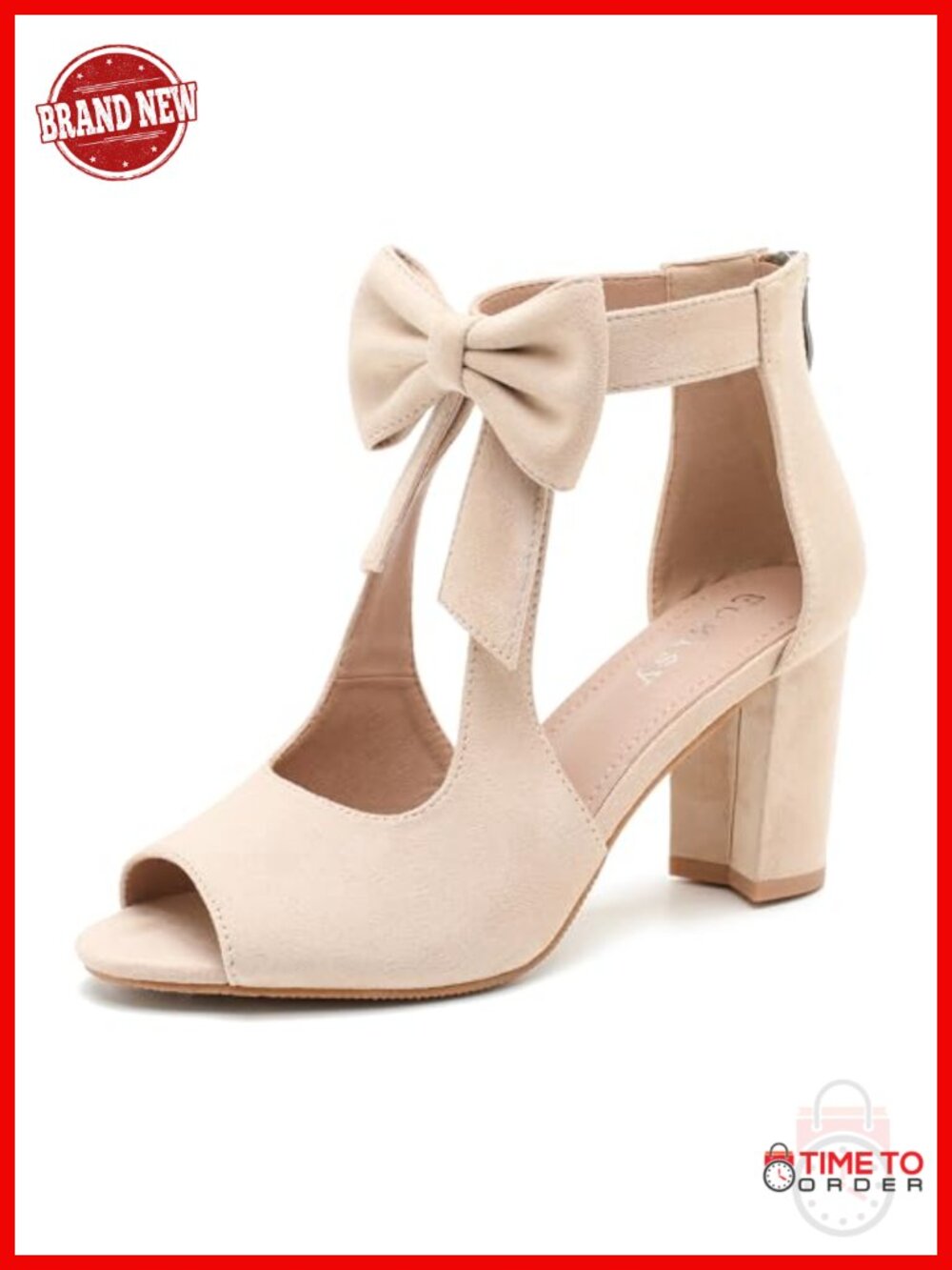 Women's Faux Leather Bow Strappy Chunky High Heel Sandals Ankle Strap Back Zip